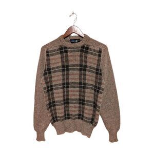 Vintage McRitchie of Edinburgh Plaid All Wool Sweater Men's M Brown/ Gray